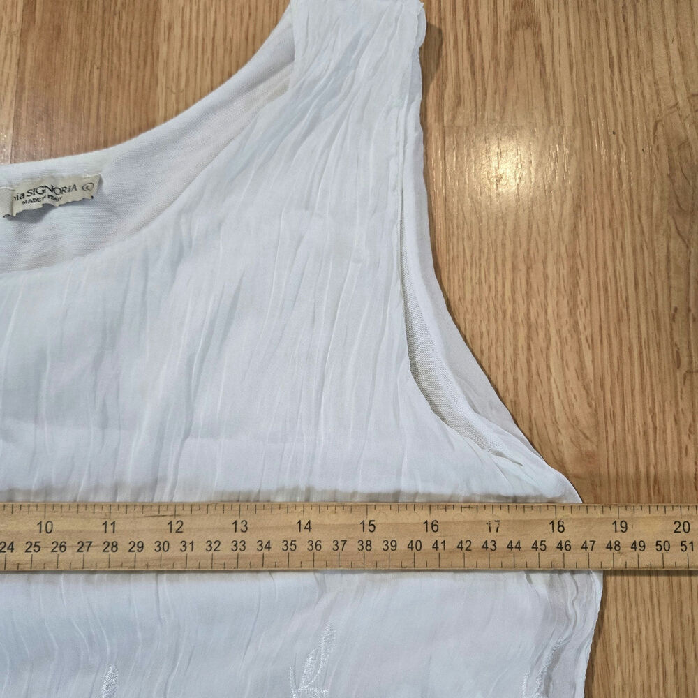 Via Signoria Womens Y2K 100% Silk Floral Embroidered White Tank Top L Italy Boho - Picture 9 of 10